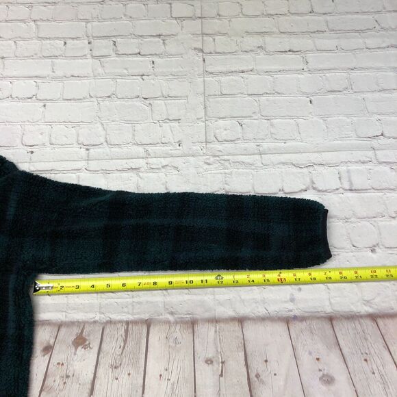 Eddie Bauer Women 1/4 Snap Button Fleece Sweater Size Medium Green Plaid B286 -9 - Picture 5 of 15